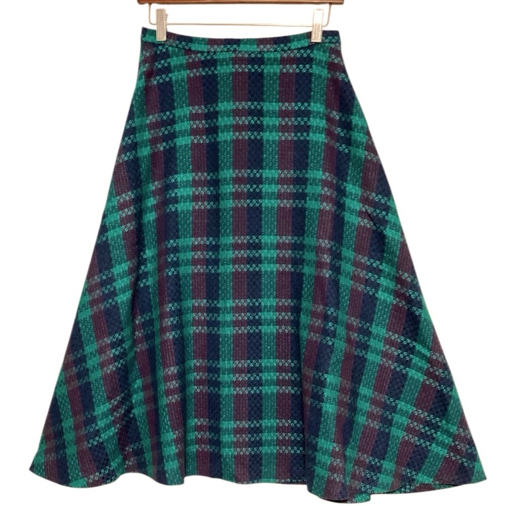 Vintage 80’s Handmade Plaid Tailored Cropped Jacket & A-Line Midi Skirt Set - Picture 12 of 16